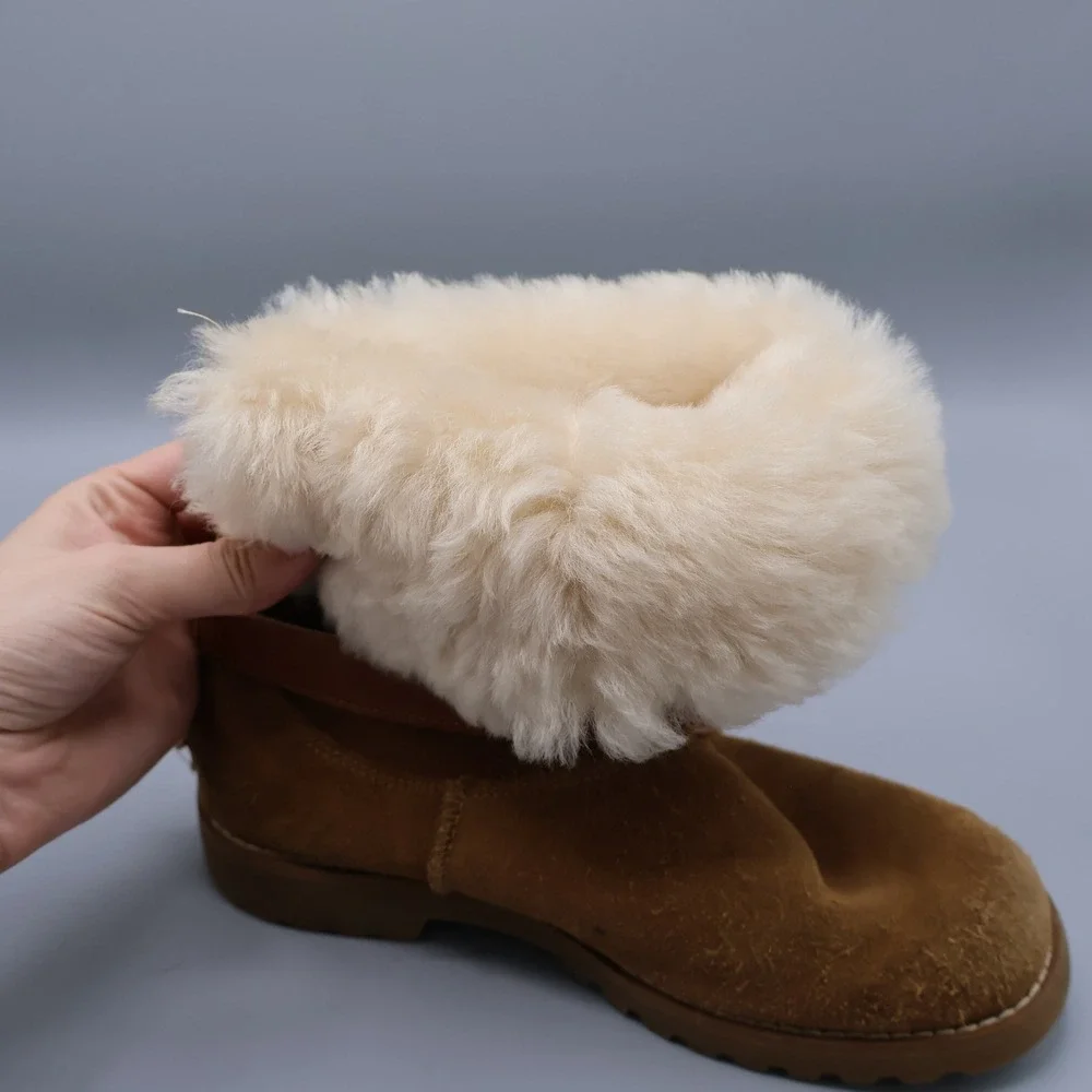 UGG Nessa Shearling Chestnut Suede Boots‎ Kids Size 1 Buckle Zip Warm Boho